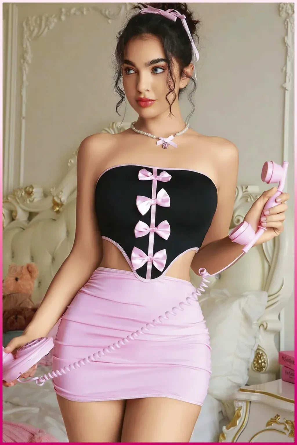 Pembe Fiyonklu Etekli Seksi Kostüm