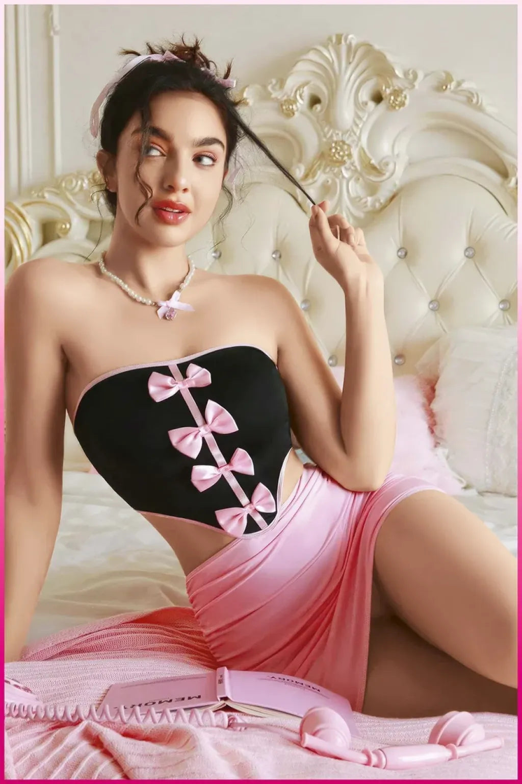 Pembe Fiyonklu Etekli Seksi Kostüm