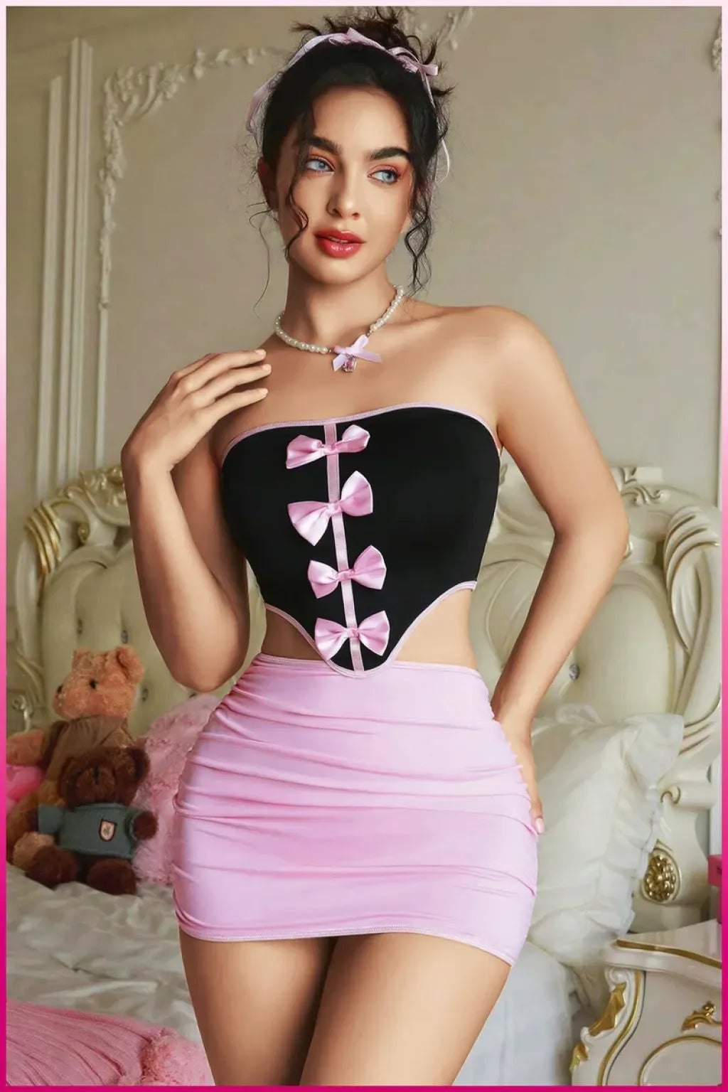 Pembe Fiyonklu Etekli Seksi Kostüm